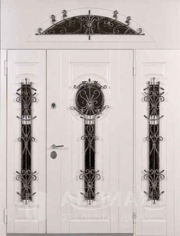 Фото «Парадная стальная дверь с боковой фрамугой и ковкой №20»
